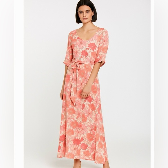 Vici Pink Floral V Neck Half Sleeve A-Line Long Maxi Dress Women’s Large - Picture 11 of 11